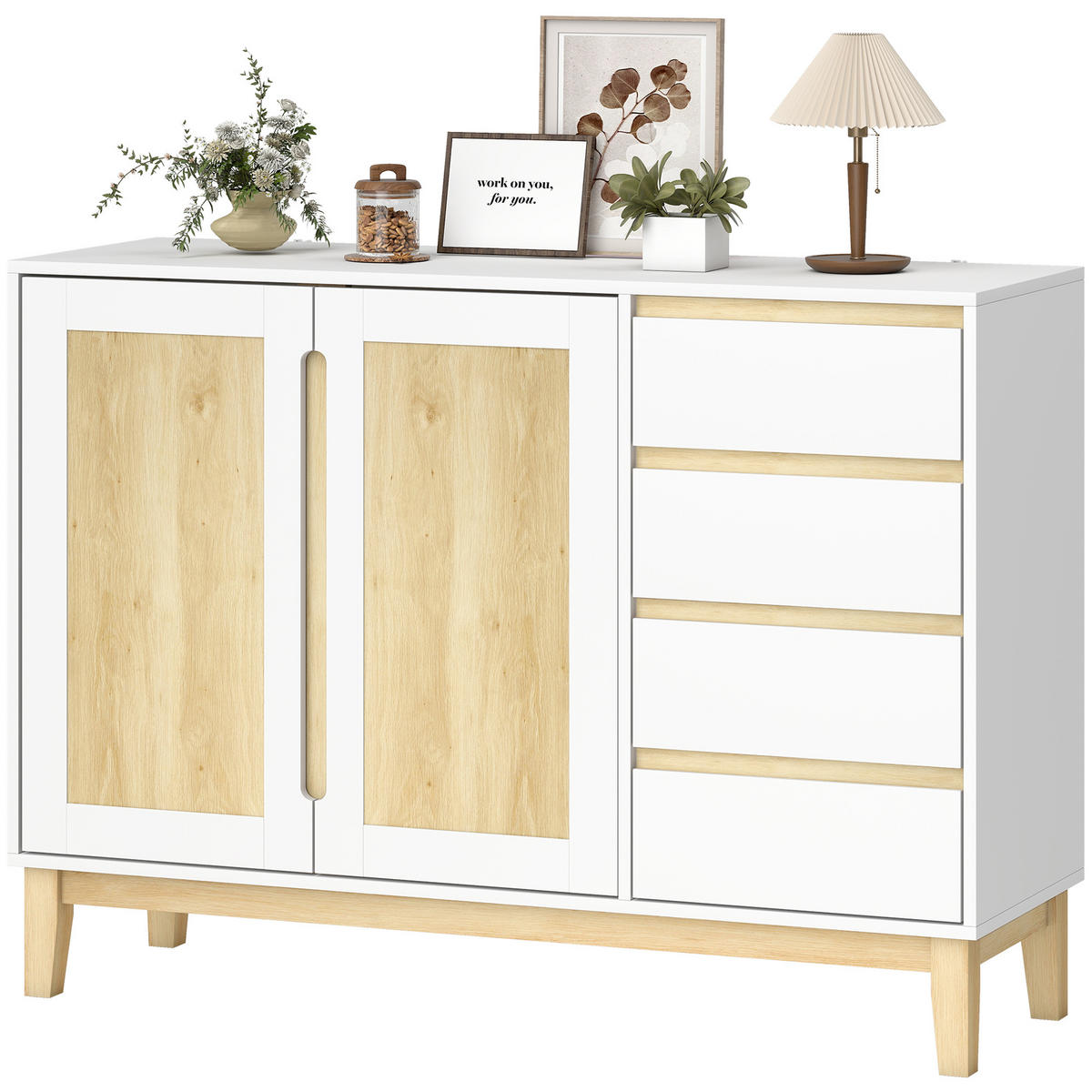 SIDEBOARD Weiß und Eichenfarben 120/40/86 cm - Weiß, Holzwerkstoff (120/86/40cm) - PANGIVO