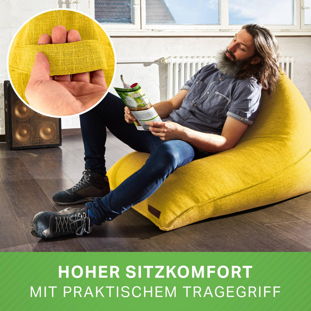 SITZSACK XXL Indoor 150x100x100cm - Gelb, Textil (100/100/150cm) - Green Bean