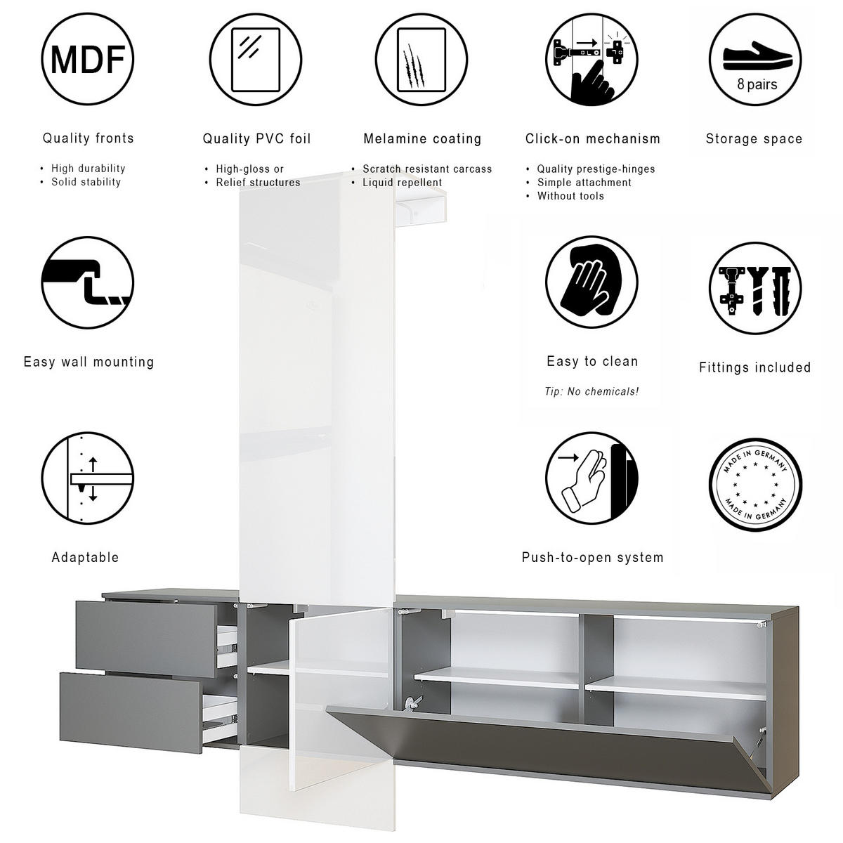 GARDEROBE DualVista Sandgrau Hochglanz - Sandfarben, Holzwerkstoff (208/193/35cm) - Vladon