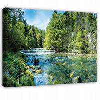 LEINWANDBILD Wald Fluss Grün 100x70 cm - Multicolor, Holzwerkstoff (100/70cm) - Wallarena