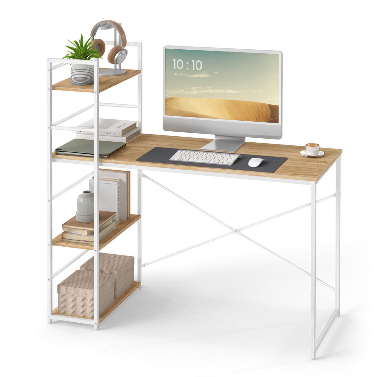 COMPUTERSCHREIBTISCH mit regal, sonoma-eiche/weiß - Weiß, Holzwerkstoff (44/120/120cm) - A2A Home