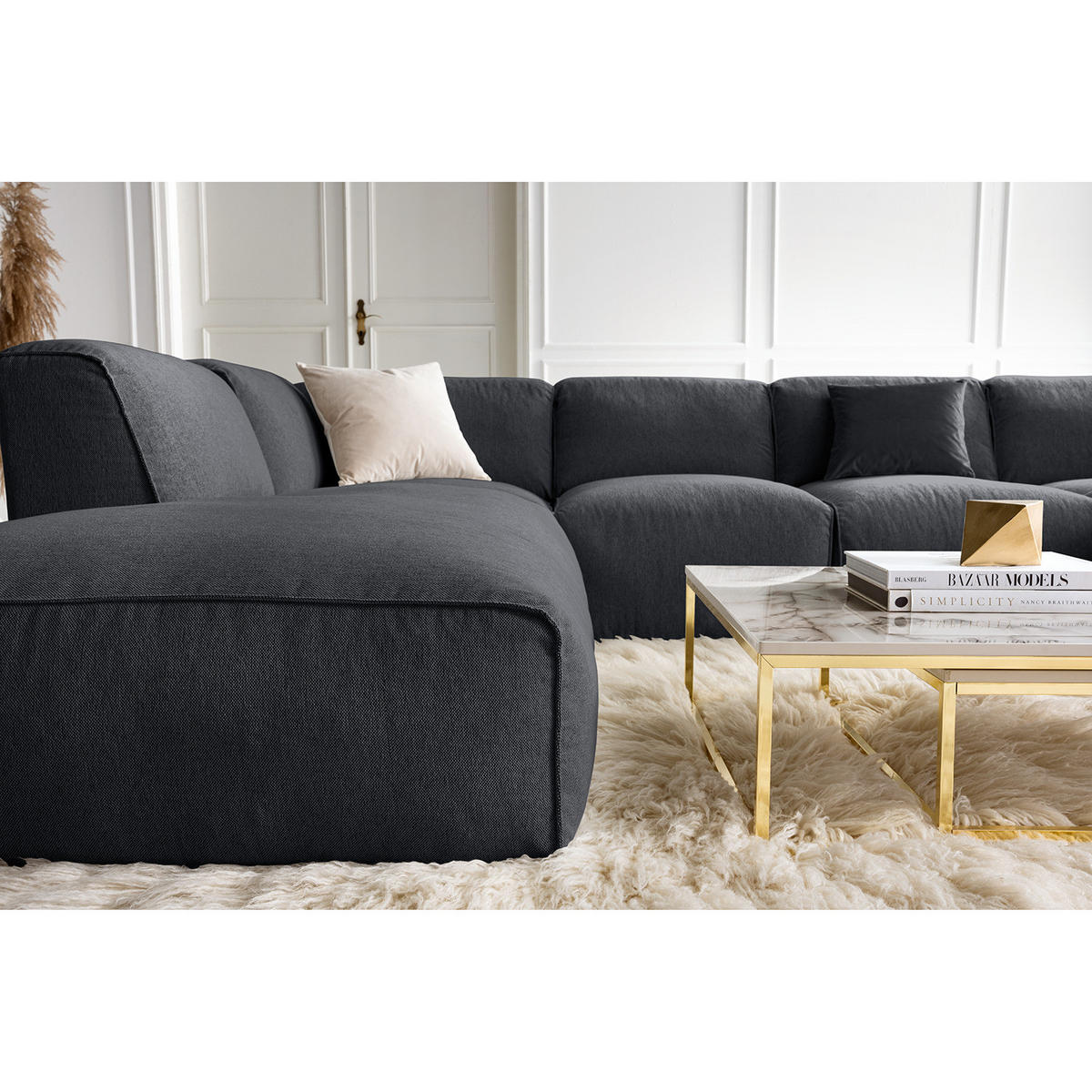 WOHNLANDSCHAFT mit Longchair - Schwarz/Grau, Kunststoff/Textil (325/71/235cm) - home24