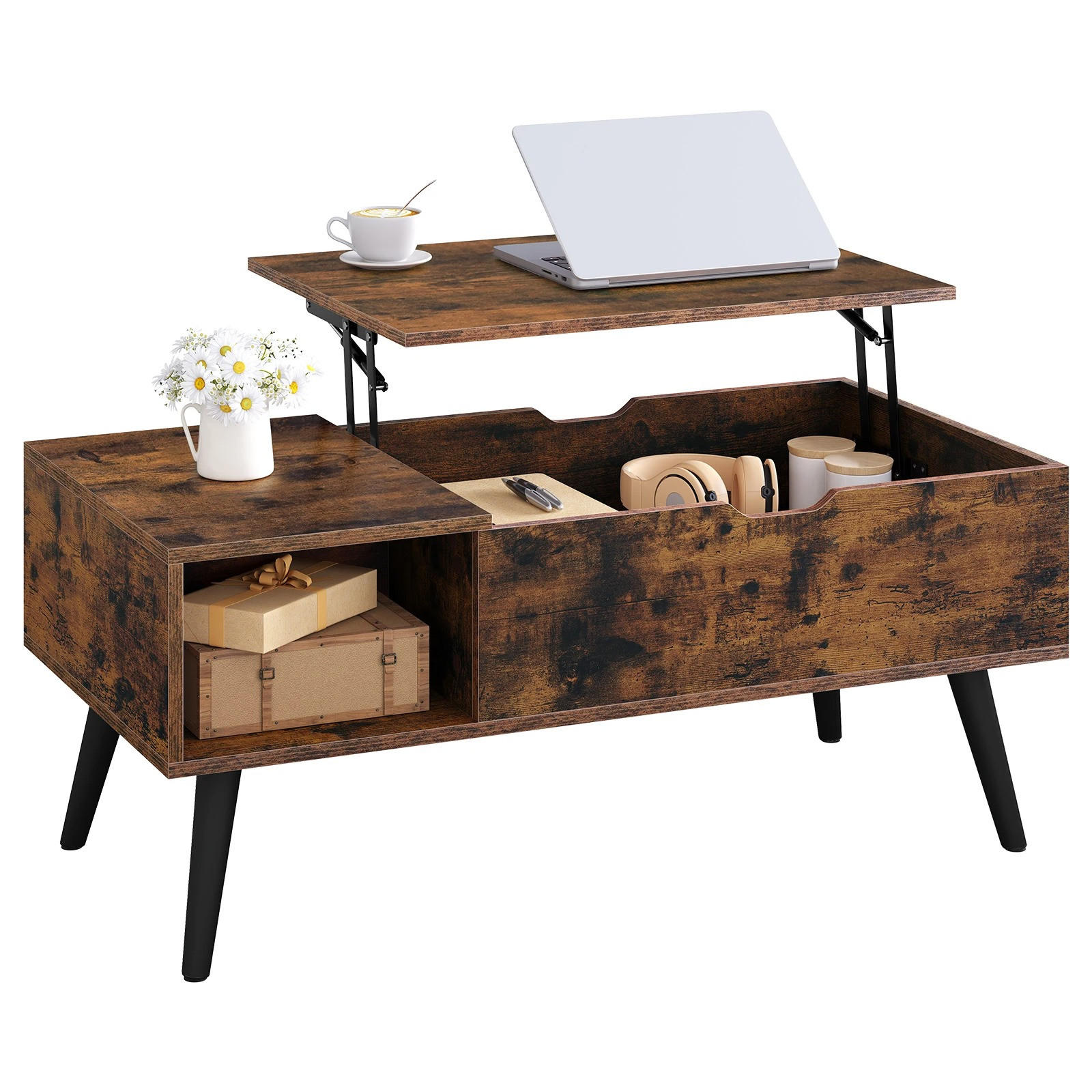 COUCHTISCH, Braun, mit Stauraum, Hebebrett, höhenverstellbar - Braun, Holzwerkstoff (50/100/43cm) - Kaket