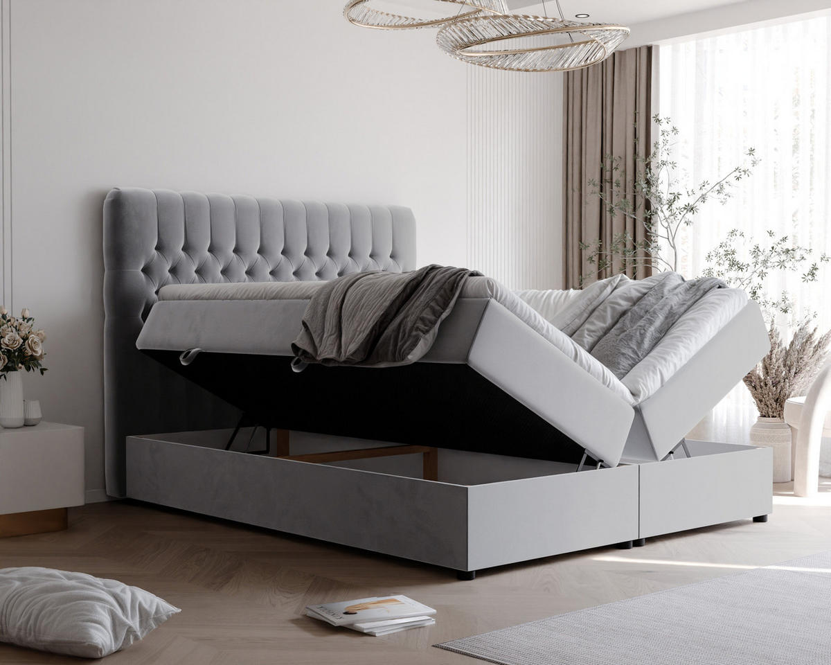 BOXBETT 140x200 cm mit Topper - Hellgrau, Holzwerkstoff/Textil (140/200cm) - Idohome