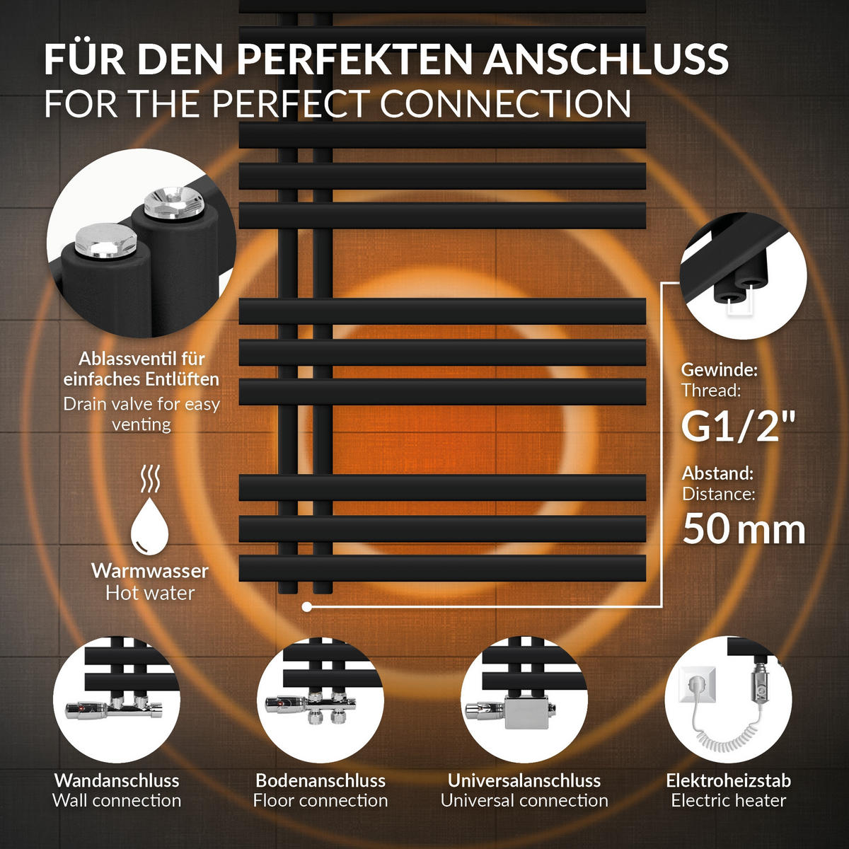 BADHEIZKÖRPER Iron EM 600x1000 Schwarz - Schwarz, Metall (60/100/3cm) - LuxeBath