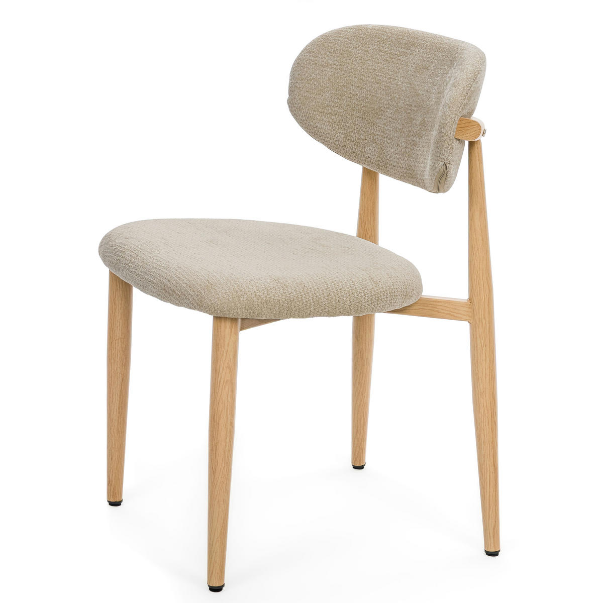 STUHL ALMO gepolstert Beine in Holzoptik - hellbeige - Chenille - Sandfarben/Eichefarben, Textil/Metall (47/77/54cm) - NEW HOME