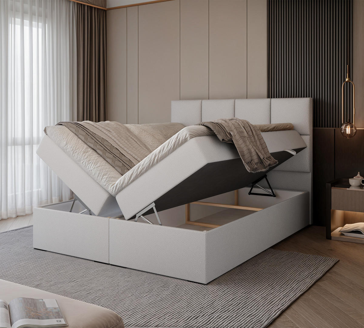 BOXBETT MAGNUS 160/200 cm mit Matratze und Topper, Weiß - Weiß, Textil (160/200cm) - Idohome