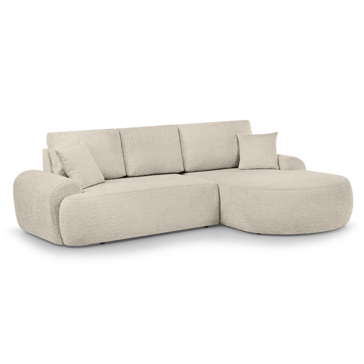 ECKSOFA Teddy L Beige, Bouclé-Stoff, rechts - Beige/Schwarz, Textil (270/170cm) - Beautysofa