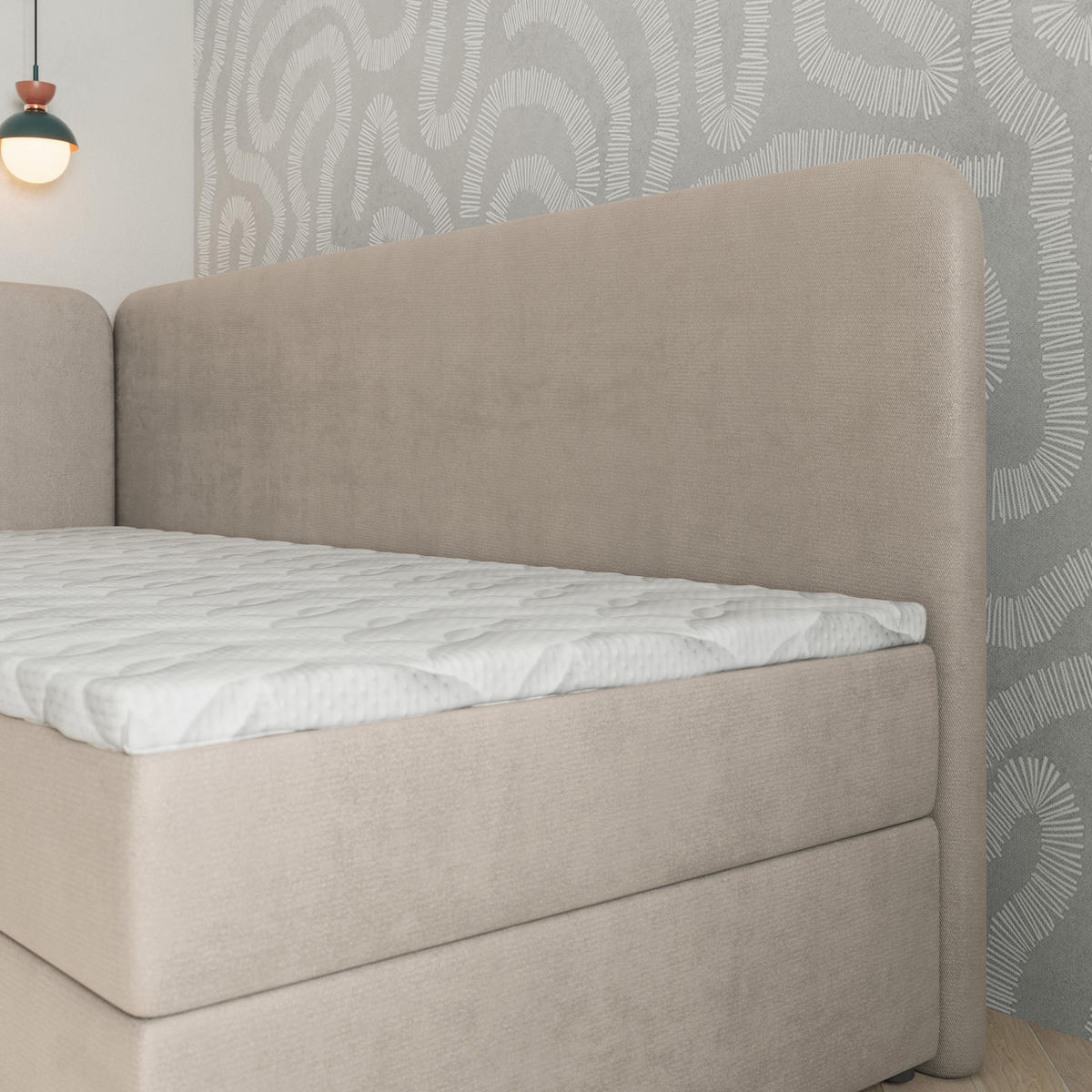 BOXBETT GINA 100x200 cm mit Matratze und Topper, H2+H3 - Beige - Beige, Holz (100/200cm) - MASSENO