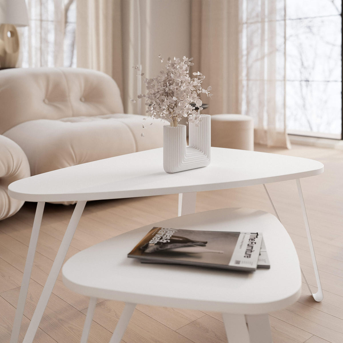SATZTISCH NOA Stahlgestell, Freiform, Weiß / Arktisweiß - Weiß, Holzwerkstoff (94/60/42cm) - Idohome