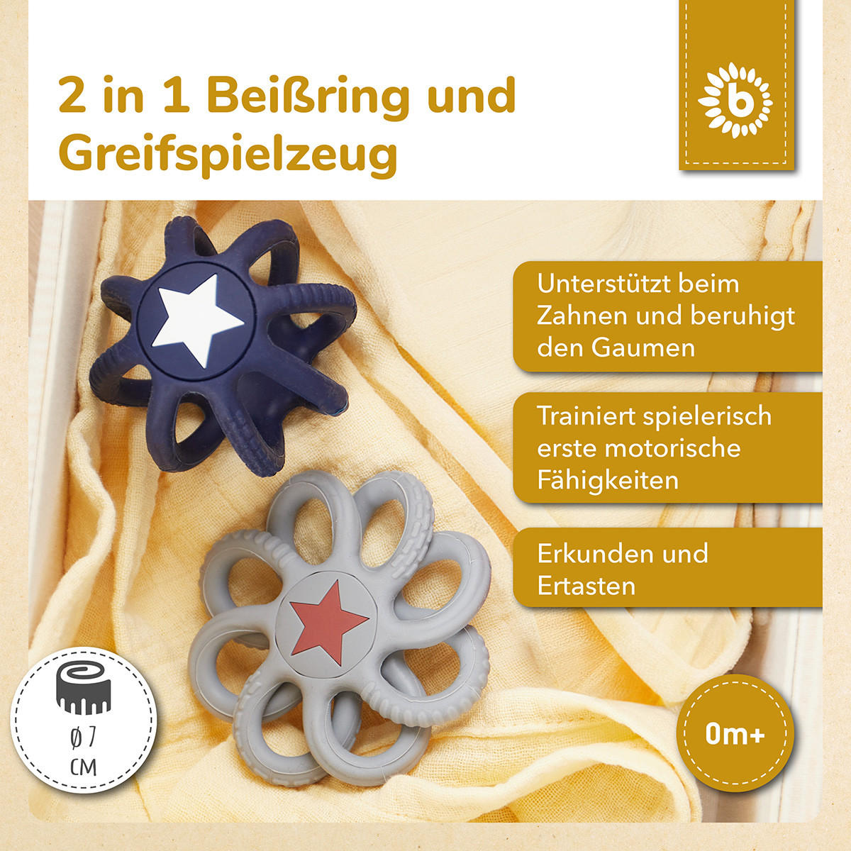BEISS- und Greifball Silikon Nigh 2er Set - Multicolor, Kunststoff (7/7cm) - Bieco Spielwaren
