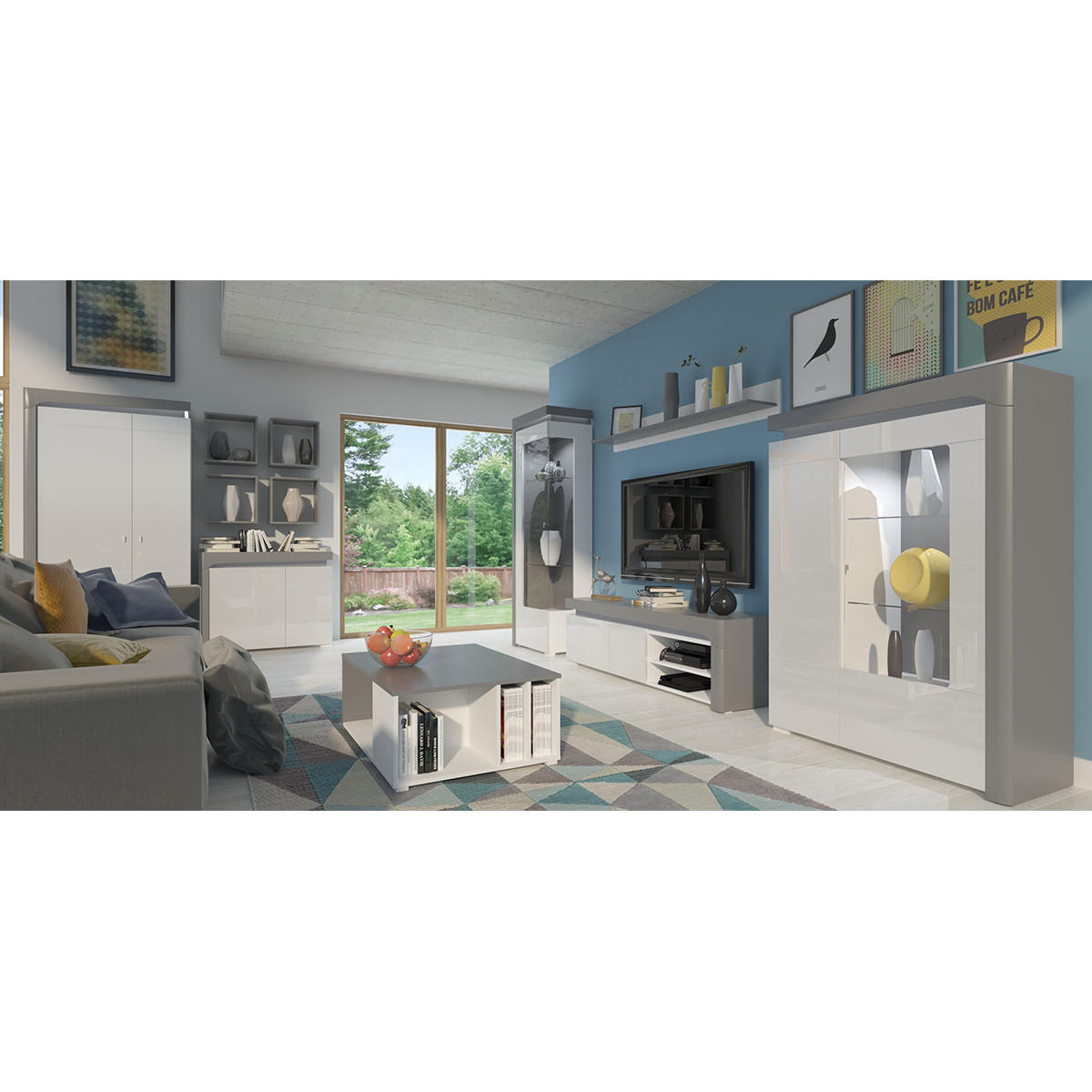 SIDEBOARD Teo Weiß und grau - Weiß, Holzwerkstoff (158/82/43cm) - Petits-meubles