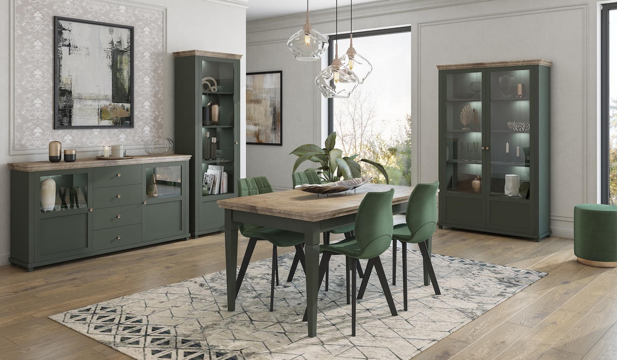 HIGHBOARD Elda Grün / Eiche Lefkas 126 / 42 / 138 cm - Grün, Holz/Holzwerkstoff (126/138/42cm) - Feldmann-Wohnen