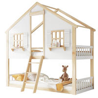 ETAGENBETT mit Fenster und Dach, Weiß/Natur, 90/200 cm, ohne Matratze - Weiß, Holz (90/200cm) - MIVRAY
