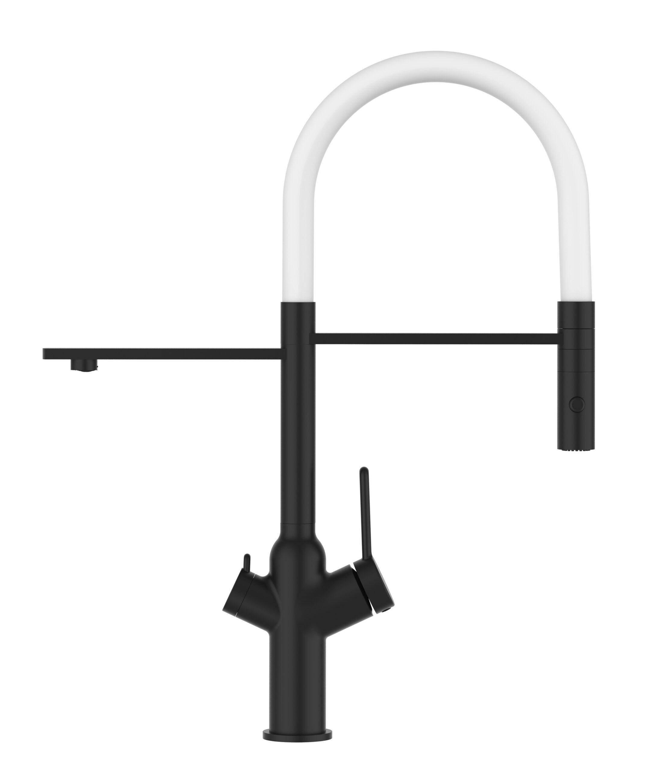 3-WEGE-KÜCHENARMATUR, Schwarz Matt und Weiß, 2-Strahl-Brause - Schwarz/Weiß, Metall (20.61/48/20.61cm) - VIZIO