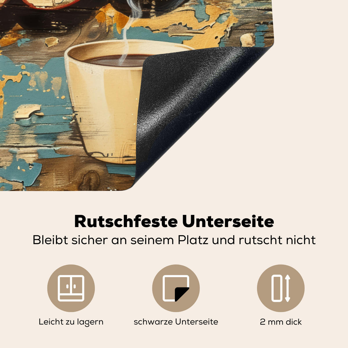 HERDABDECKPLATTE Kaffee - Vintage - Braun - Tasse Ceranfeldabdeckung 76x51.5 cm - Teakfarben, Kunststoff (76/51.5/0.2cm) - MuchoWow