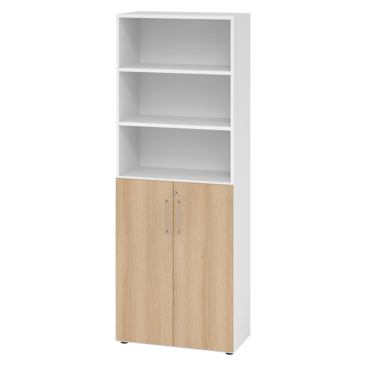 KOMBISCHRANK - 3 plus 3 Ordnerhöhen 42/80/215,6 cm in Weiß/Eichefarben - Eichefarben/Weiß, Holzwerkstoff (80/215.6/42cm) - bümö