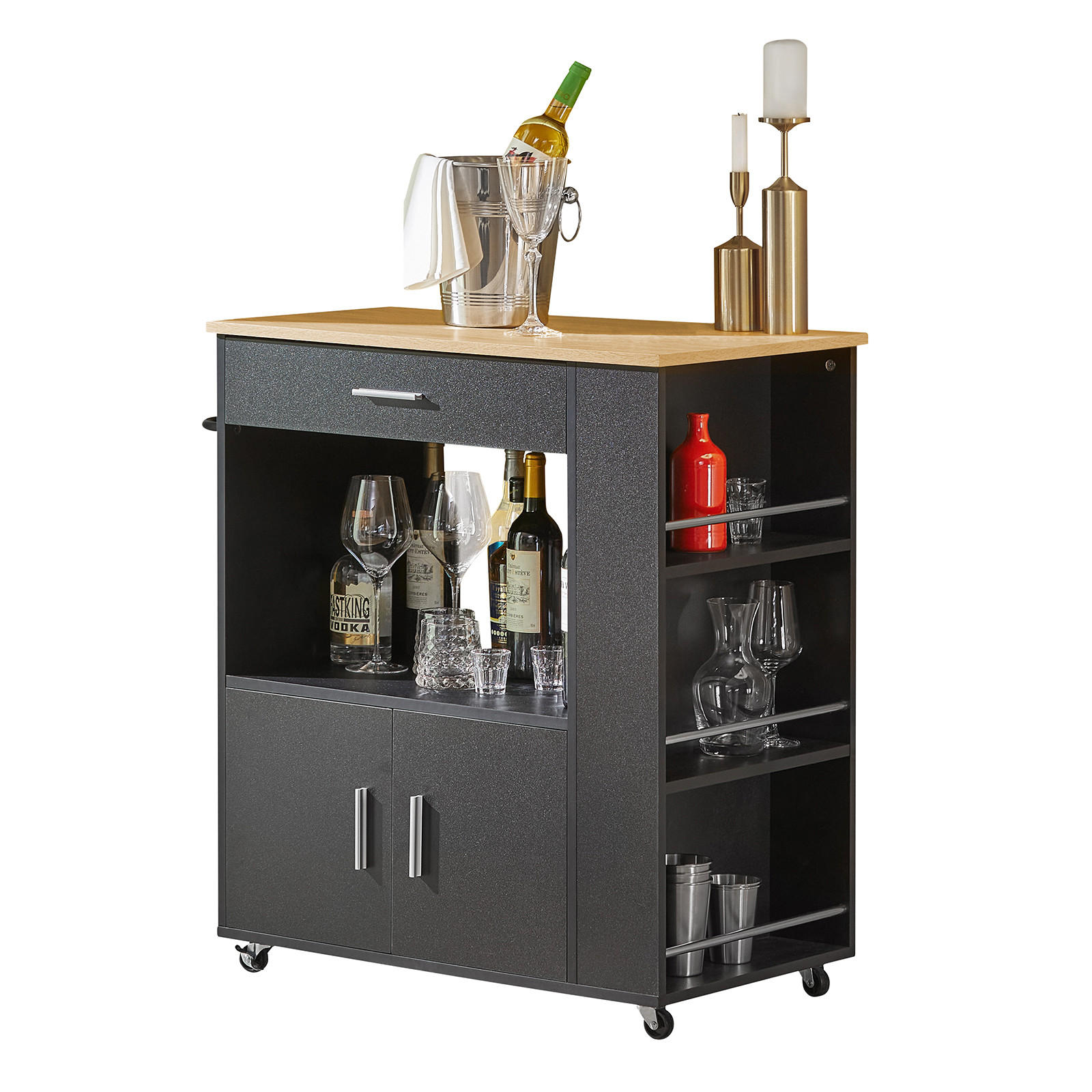 KÜCHENWAGEN mit Arbeitsplatte, Servierwagen, Schwarz - Schwarz, Holzwerkstoff (82/88/46cm) - SoBuy