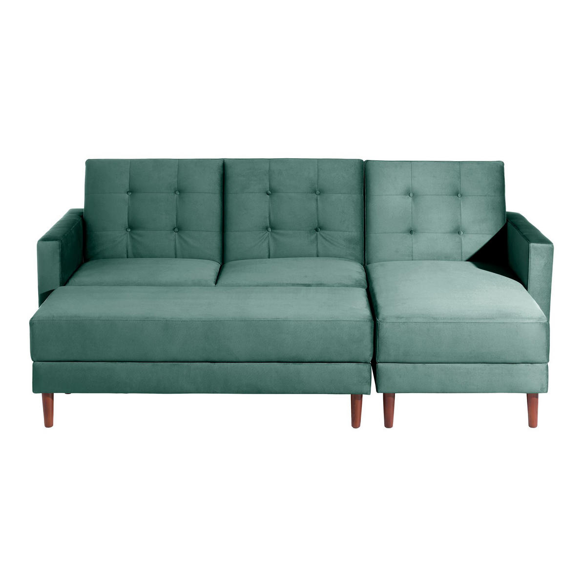 FUNKTIONSSOFA mit Hocker Katunia Samtvelours grün - Grün, Kunststoff (222/92/144cm) - 58aufmkessel