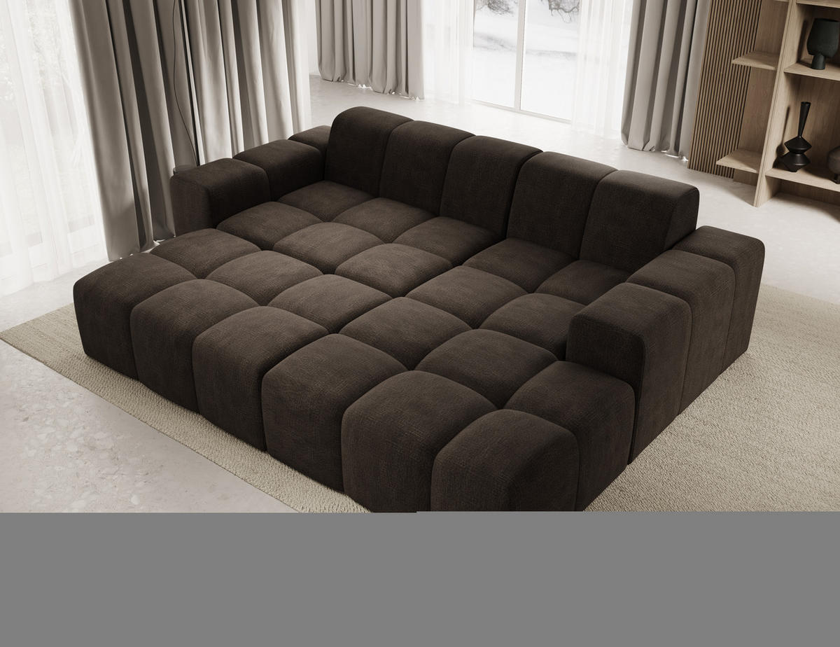 ECKSOFA Fogo mit Hocker, Couch L-Form, Sofa Rechts, Veloursstoff, 245x68x180 cm, Braun - Braun, Holz/Textil (245/180cm) - PROMETO Möbel