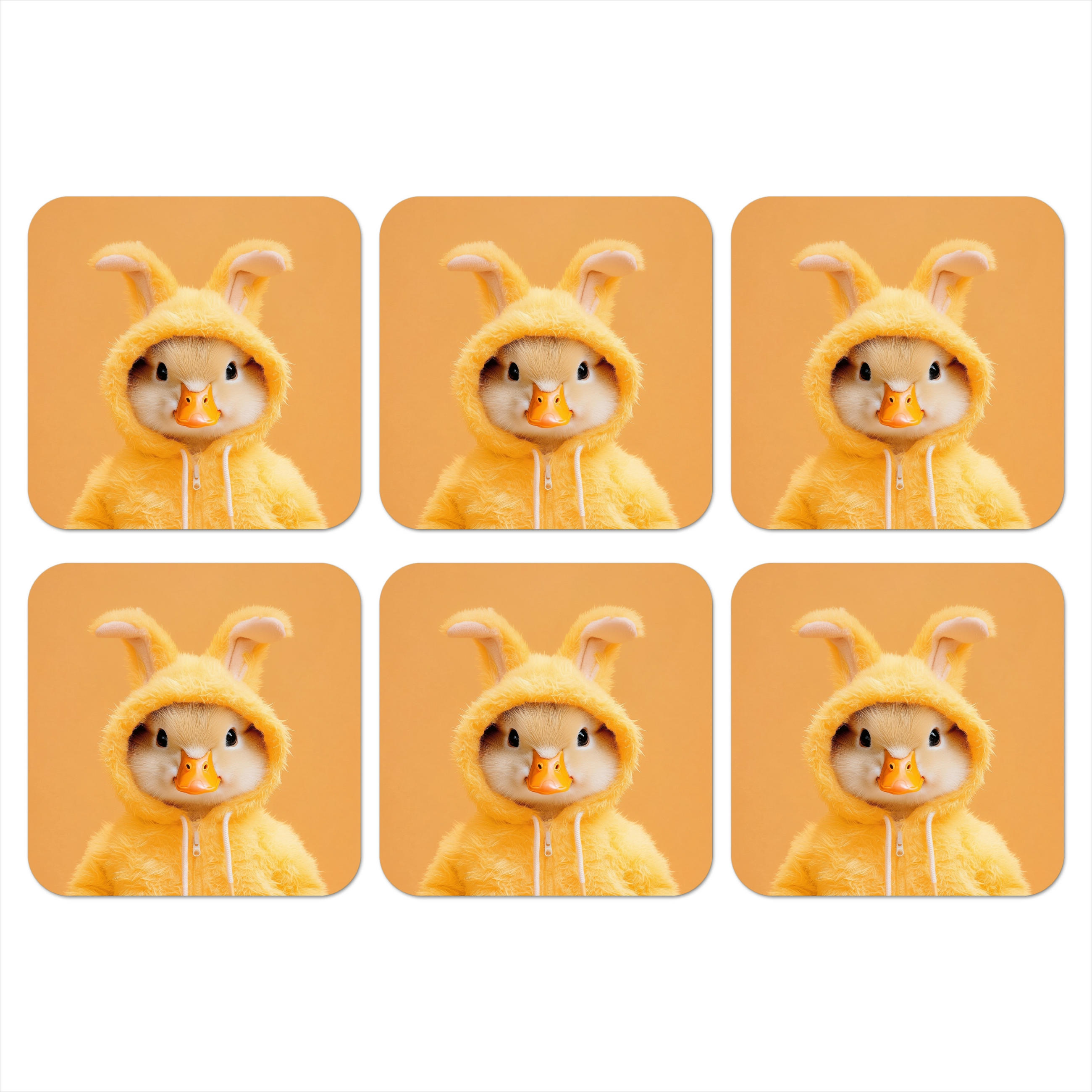 GLASUNTERSETZER 6er-Set Osterhase - Kostüm - Ente 10x10 cm - Gelb, Naturmaterialien (10/0.2cm) - MuchoWow