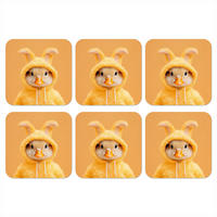 GLASUNTERSETZER 6er-Set Osterhase - Kostüm - Ente 10x10 cm - Gelb, Naturmaterialien (10/0.2cm) - MuchoWow