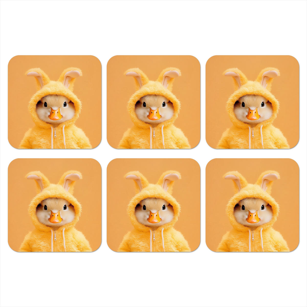 GLASUNTERSETZER 6er-Set Osterhase - Kostüm - Ente 10x10 cm - Gelb, Naturmaterialien (10/0.2cm) - MuchoWow