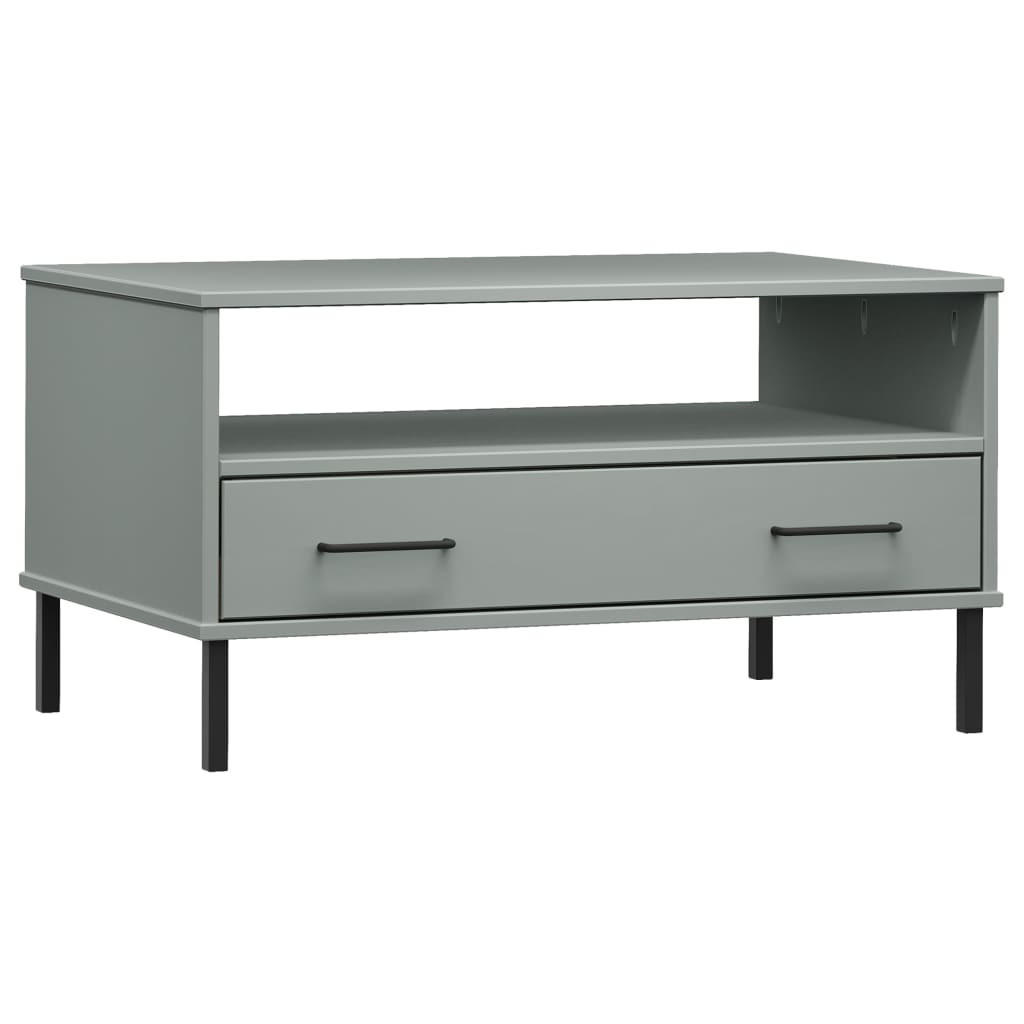 COUCHTISCH OSLO mit Metallbeinen Grau 85x50x45 cm Massivholz - Grau, Holzwerkstoff (85/50/45cm) - furnicato