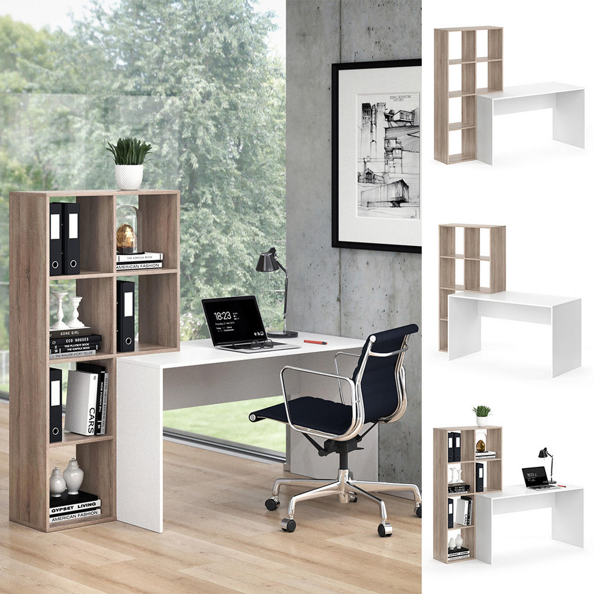 SCHREIBTISCH Mara Weiß/Sonoma 166.8 x 59 cm - Weiß/Sonoma Eiche, Holzwerkstoff (59/166.8/143cm) - Vicco