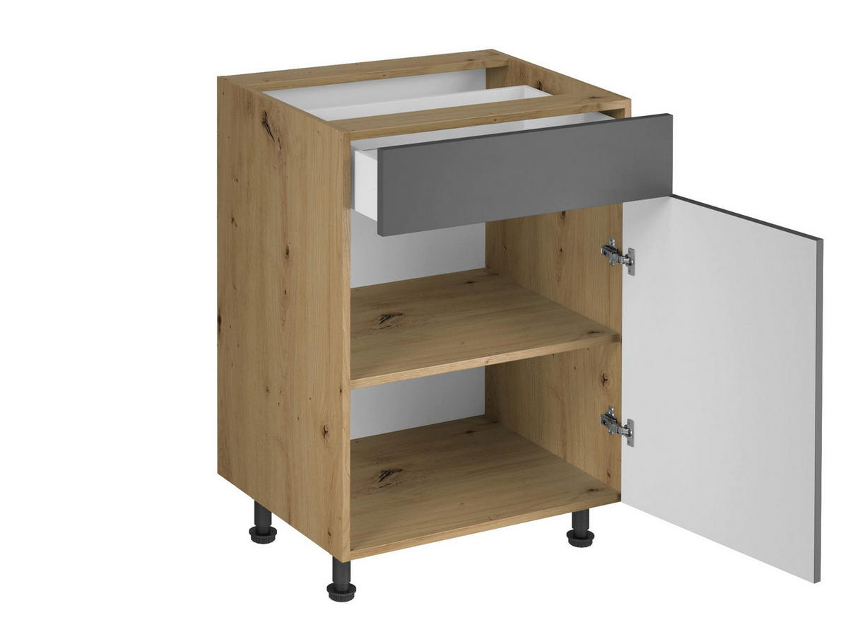 NEXA Küchenmöbel-Set – grifflos mit Push-to-Open – Woodline / Schwarz Metallic - Hellbraun/Grau, Holzwerkstoff/Metall (200/212/47cm) - ROYAL24_MARKT