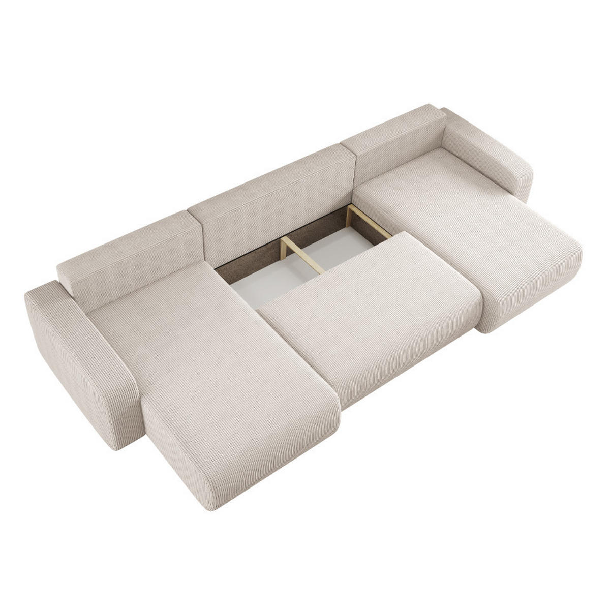 ECKSOFA U-Form Mit Schlaffunktion Und Bettkasten MILANO Dicker Cord Beige - Beige, Holz/Textil (312/145cm) - Kaiser Möbel