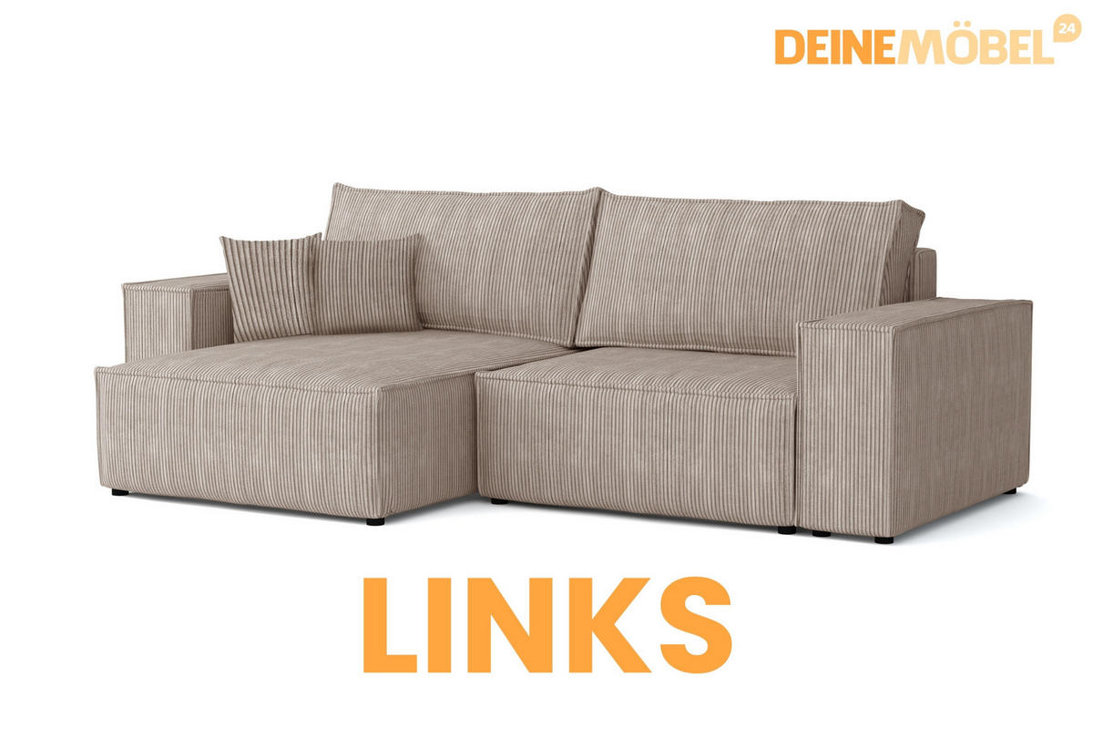 ECKSOFA MATT 255/153 cm links in Cord Beige - Beige/Schwarz, Holz/Holzwerkstoff (255/153cm) - Deine Möbel 24