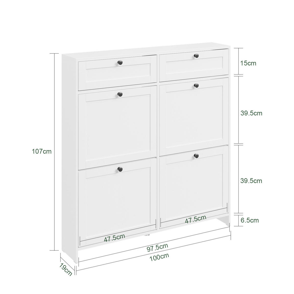 SCHUHKIPPER Schmal mit Schublade, Weiß 100x107x19 cm - Weiß, Holzwerkstoff (100/107/19cm) - SoBuy