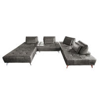 MODULSOFA MIT HOCKER WIOLO Grau Leder - Silberfarben/Grau, Leder (350/83/240cm) - KAWOLA
