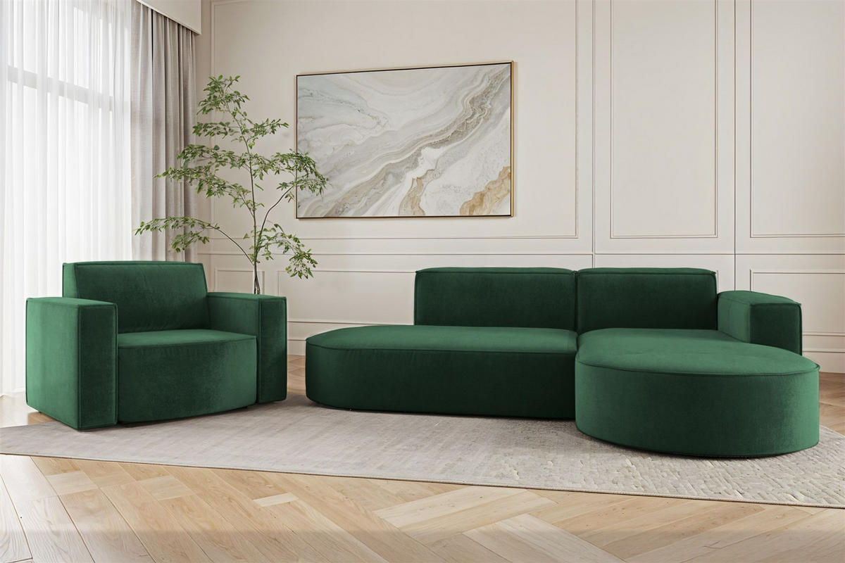 SOFASET Palma In Noel - Grün, Holzwerkstoff/Textil (236/78/165cm) - Fun Möbel