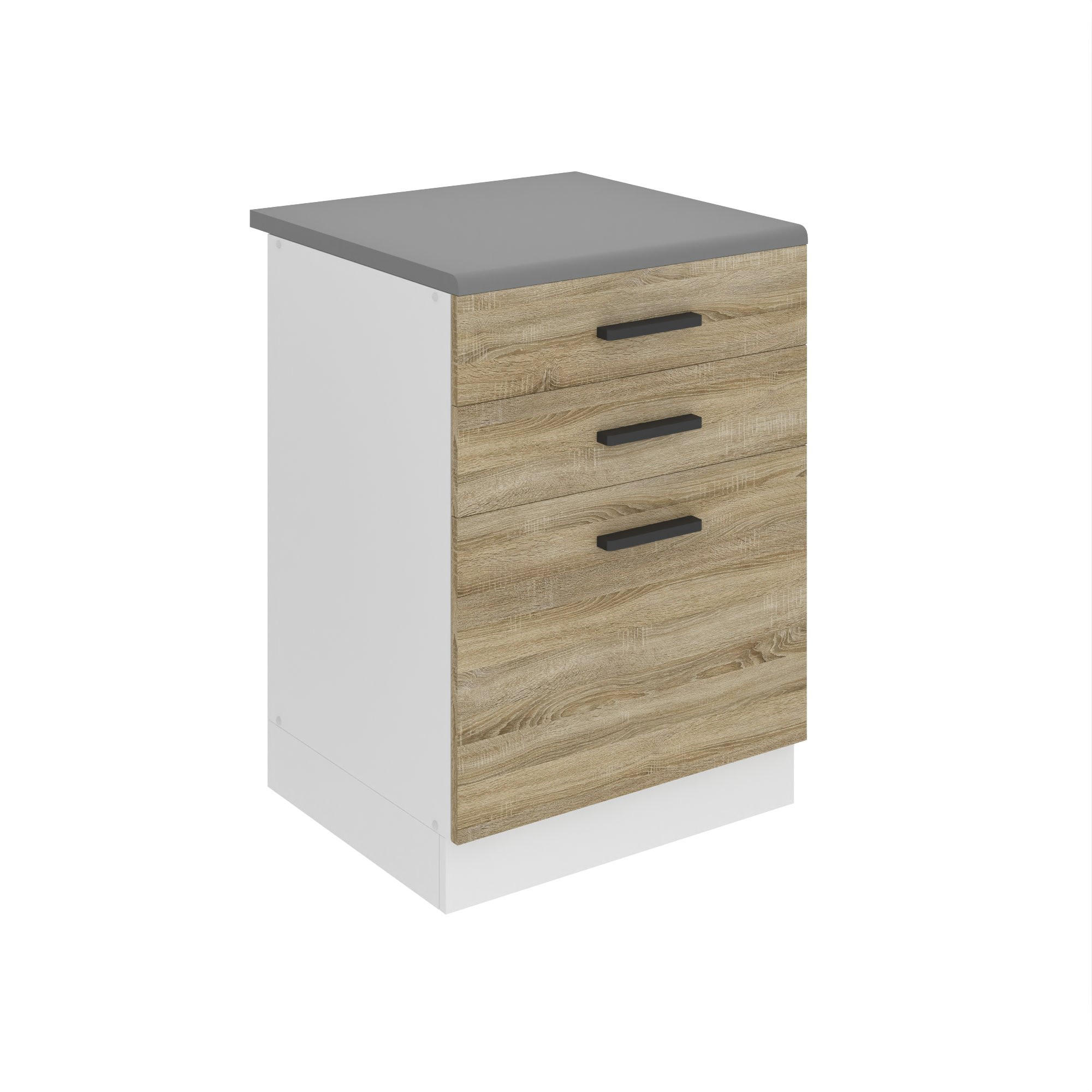 KÜCHENUNTERSCHRANK 60 cm SDSZ, mit Arbeitsplatte, mit Schubladen, Sonoma-Eiche - Eiche San Remo, Holz (60/85/51.6cm) - B BELINI GROUP