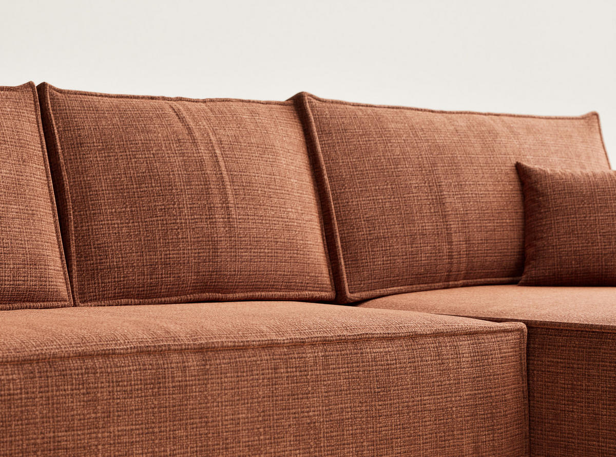 ECKSOFA Maze Kupferfarbe Chenille-Stoff - Rechts Seite - Schwarz/Kupferfarben, Holz/Holzwerkstoff (294/185cm) - Maison de Reve