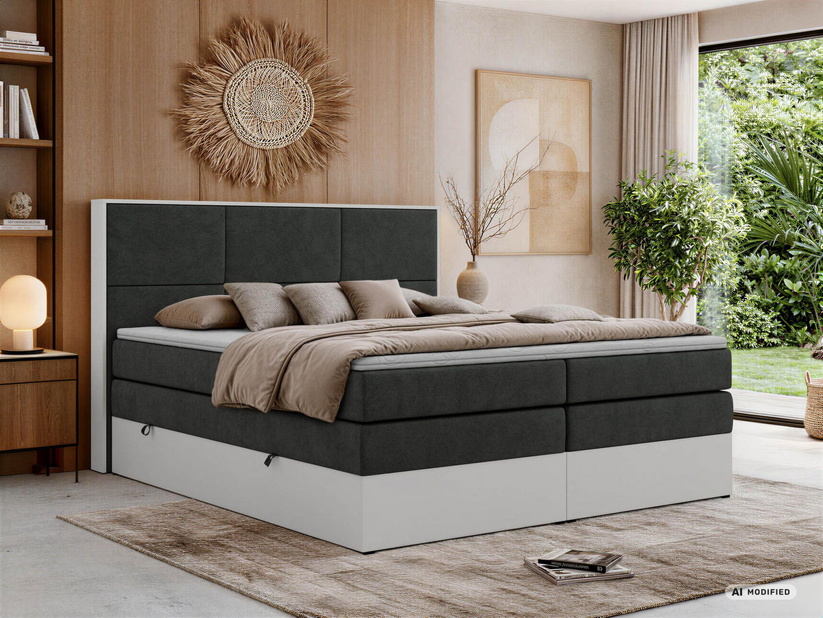 POSTEL BOXSPRING DELVIT KING 140/200 - Tmavě šedá Strukturovaná látka - Topper Visco - H3 - černá/tmavě šedá, textil/plast (140/200cm) - MKS
