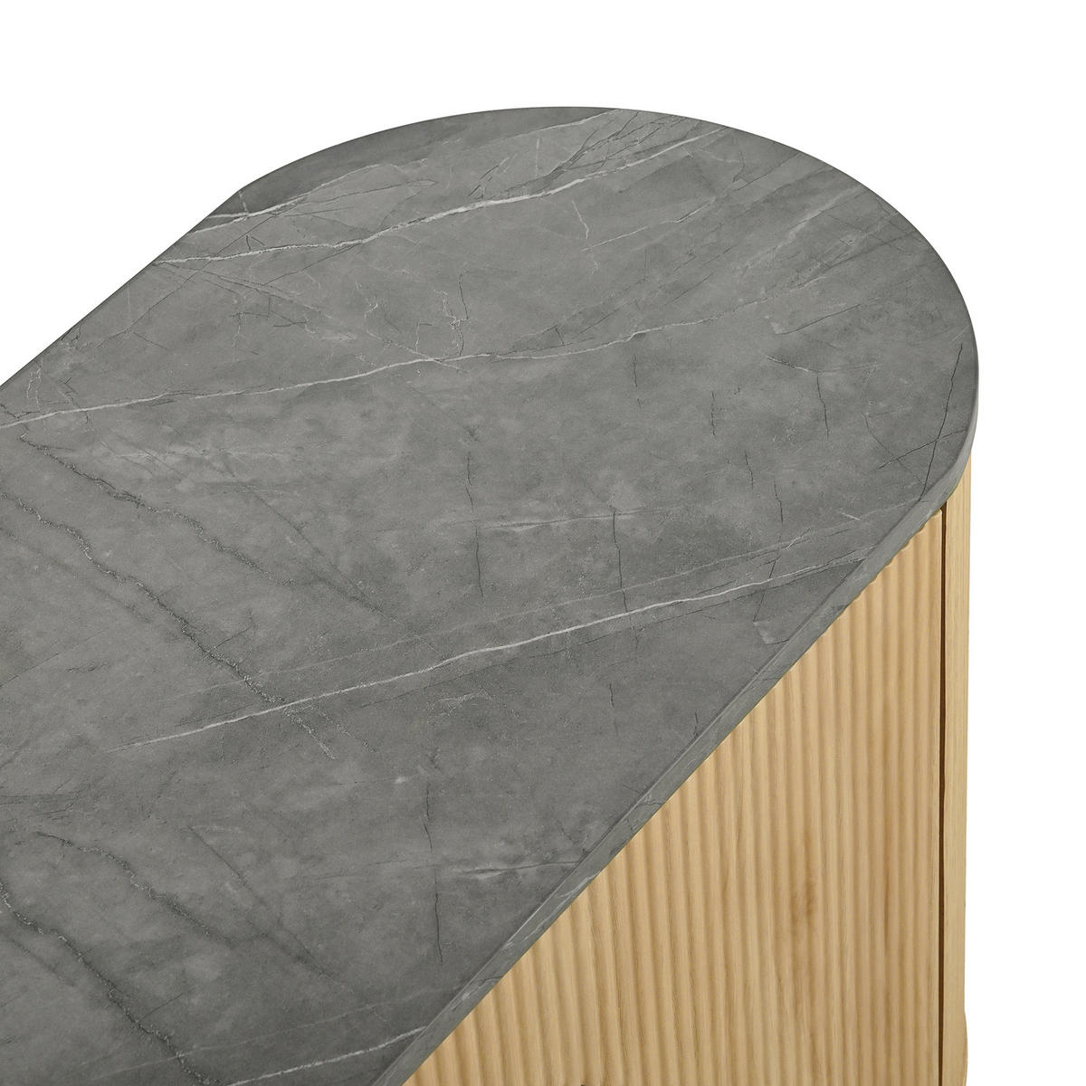 TV STOLEK v přírodním dekoru se svislými 3D proužky, do obývacího pokoje, 172×38×45,5 cm - přírodní/průhledná, kov/kompozitní dřevo (172/45.5/38cm) - STILVORA