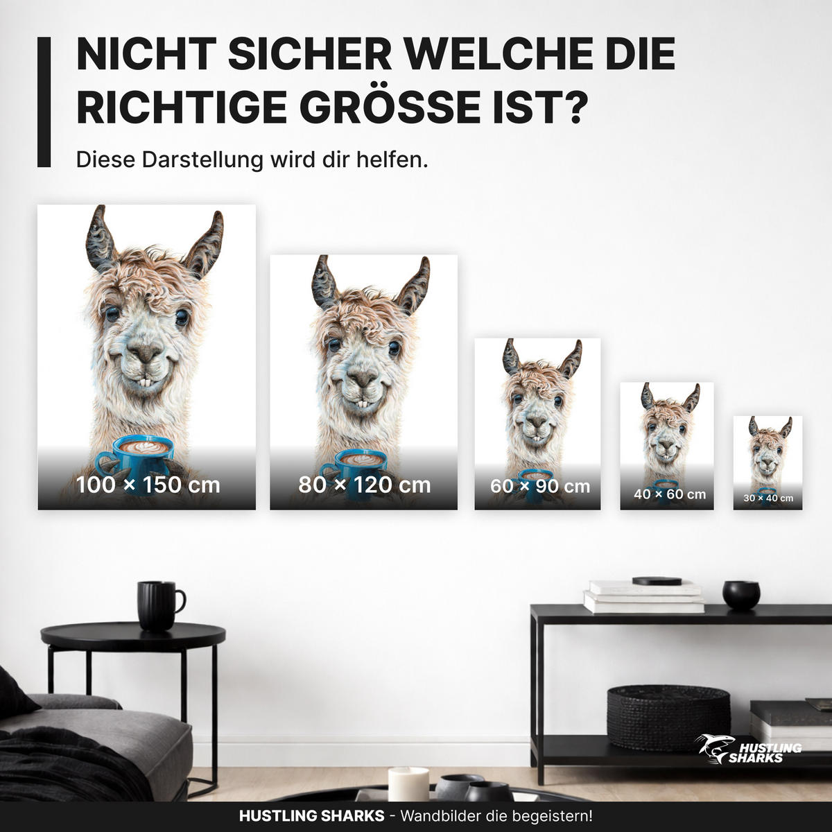 LEINWANDBILD Lama Latte 40x60 cm - Blau/Beige, Papier (40/60cm)