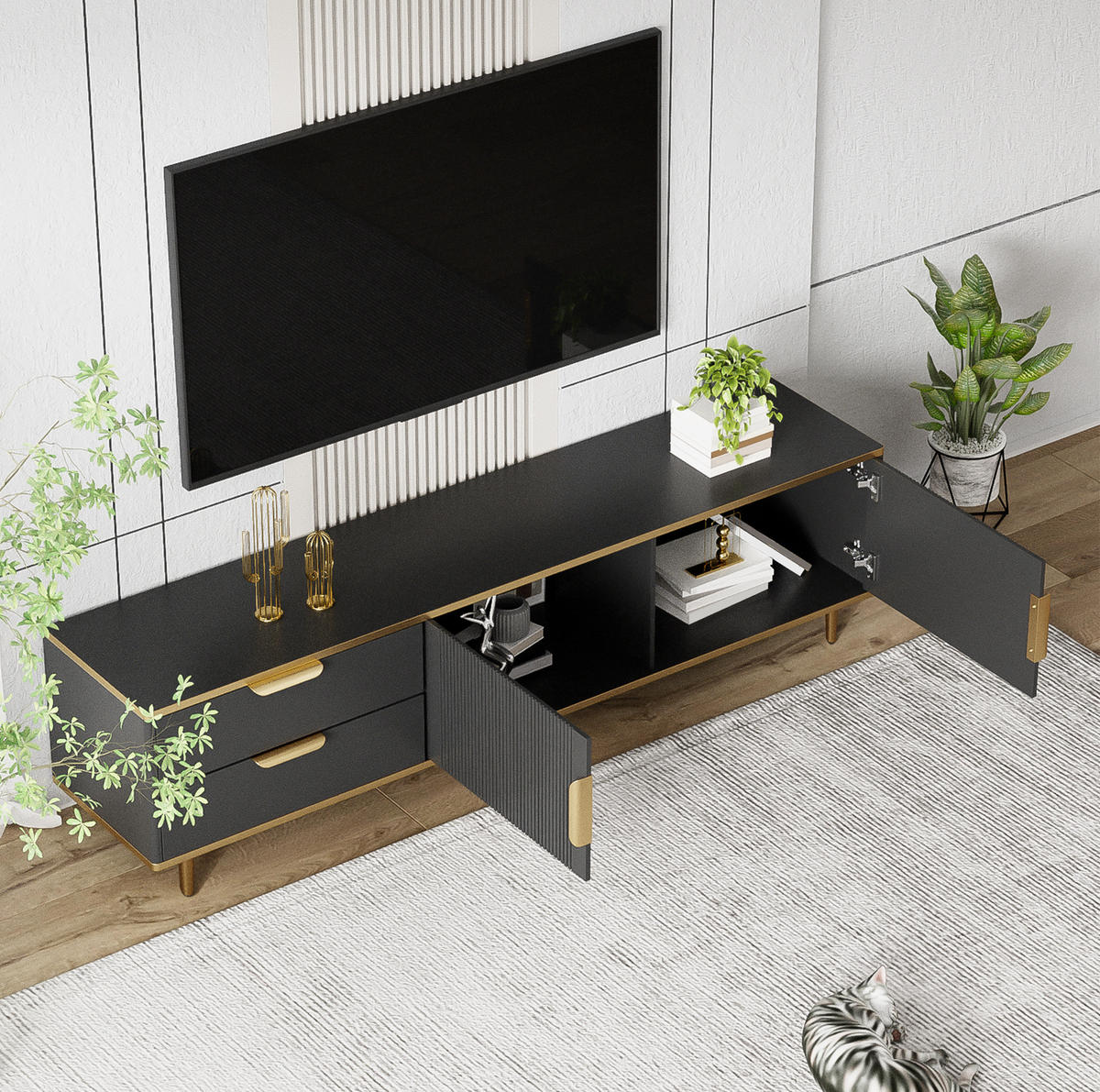 TV-ELEMENT mit 2 Schubladen 170 cm Schwarz-Gold - Schwarz, Holzwerkstoff (37/45/170cm) - Beauniv
