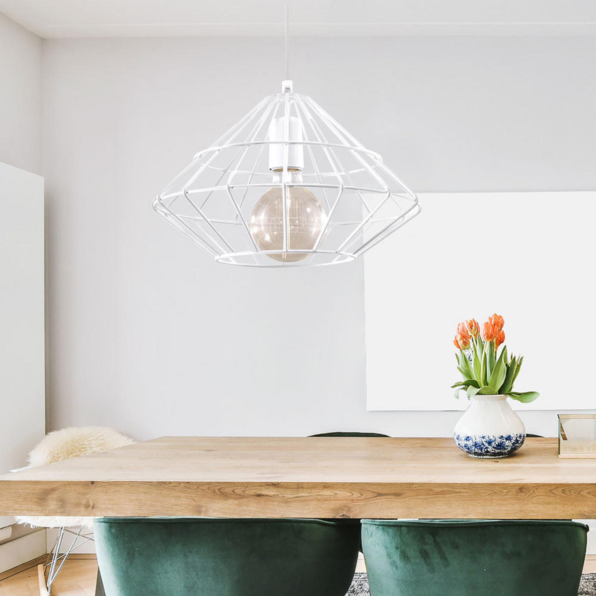 HÄNGELEUCHTE Stahl Weiß Gitteroptik - Weiß, Metall (32/32/100cm)