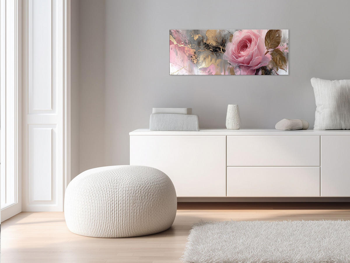 GLASBILD 80x30 cm Rose rosa gold Blumen - Goldfarben, Glas (80/30cm) - artissimo