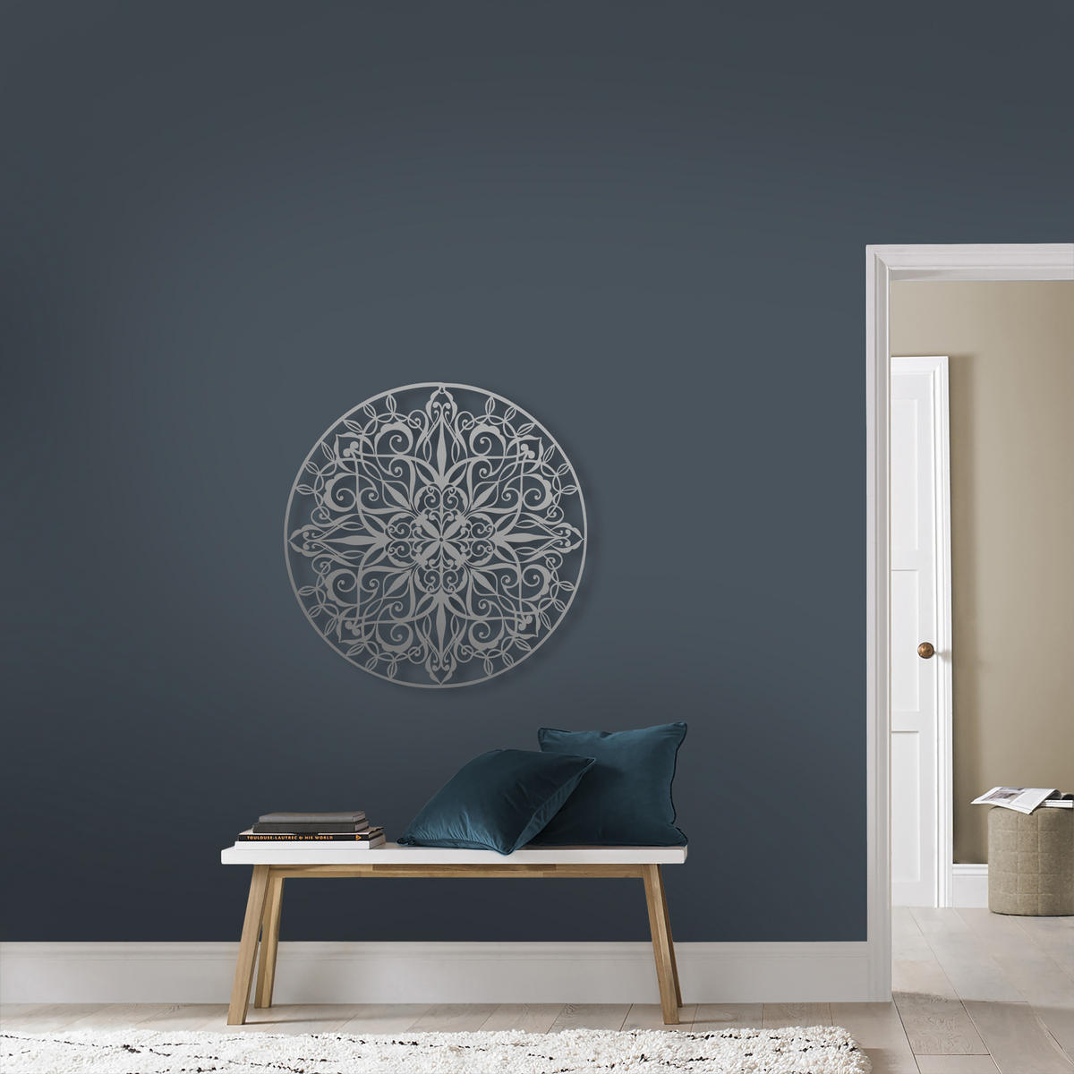 METALLKUNST - Luxus Mandala Silber - Silberfarben, Metall (80/1/80cm) - Art for the Home
