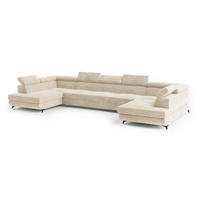 ROHOVÁ SEDAČKA URMANO krémová - černá/krémová, kov/dřevo (395/190cm) - MASSENO