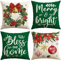 KISSENBEZUG 4er Set Weihnachtskranz und Glocken 50 x 50 cm Grün - Multicolor, Textil (50/50cm)