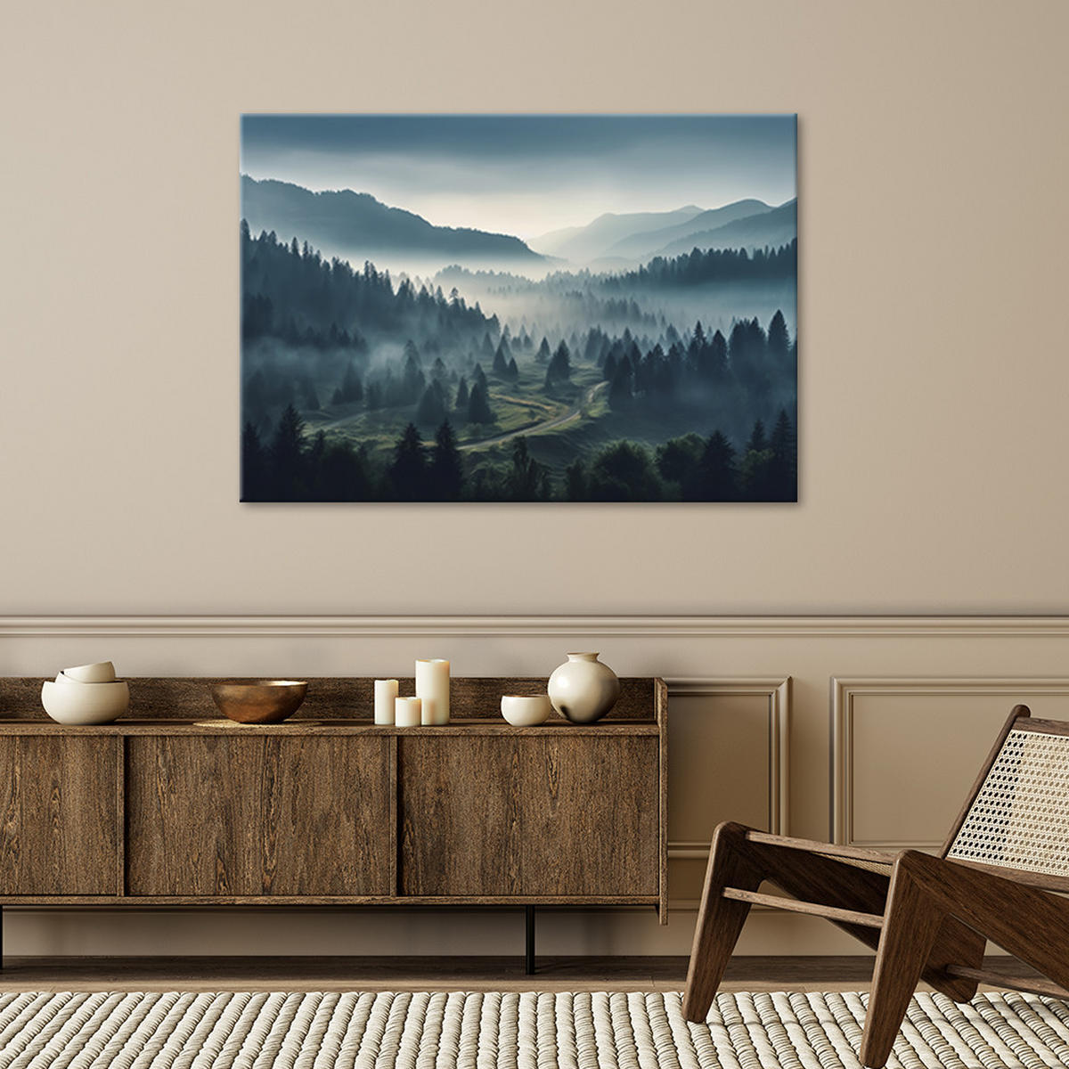 WANDBILD wald im nebel - Grau, Textil (60/40cm) - Feeby