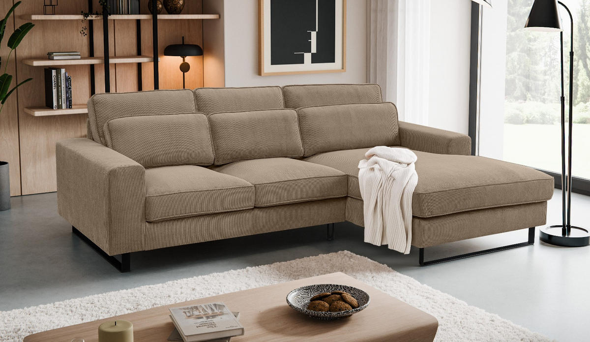 SOFA braun Cord 276 cm, Ecksofa 4-Sitzer, L-Sofa Ottomane rechts - Schwarz/Braun, Holz/Textil (276/183cm) - Inn.Furn