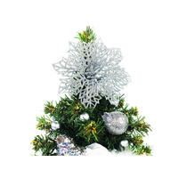 WEIHNACHTSBAUM künstlicher 25 cm, TINY 3, mit 16-teiligem Weihnachtsbaumschmuck, inkl. Metallständer und Aufbewahrungsbox - Silberfarben/Grün, Kunststoff/Stein (18/25cm) - LAALU