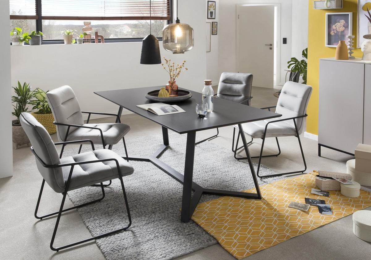 ESSZIMMERSTUHL Thea Samt - Sitzfläche und Rükenlehne gepolstert - 2er Set - Hellgrau, Metall (52/88/66cm) - TPFLiving